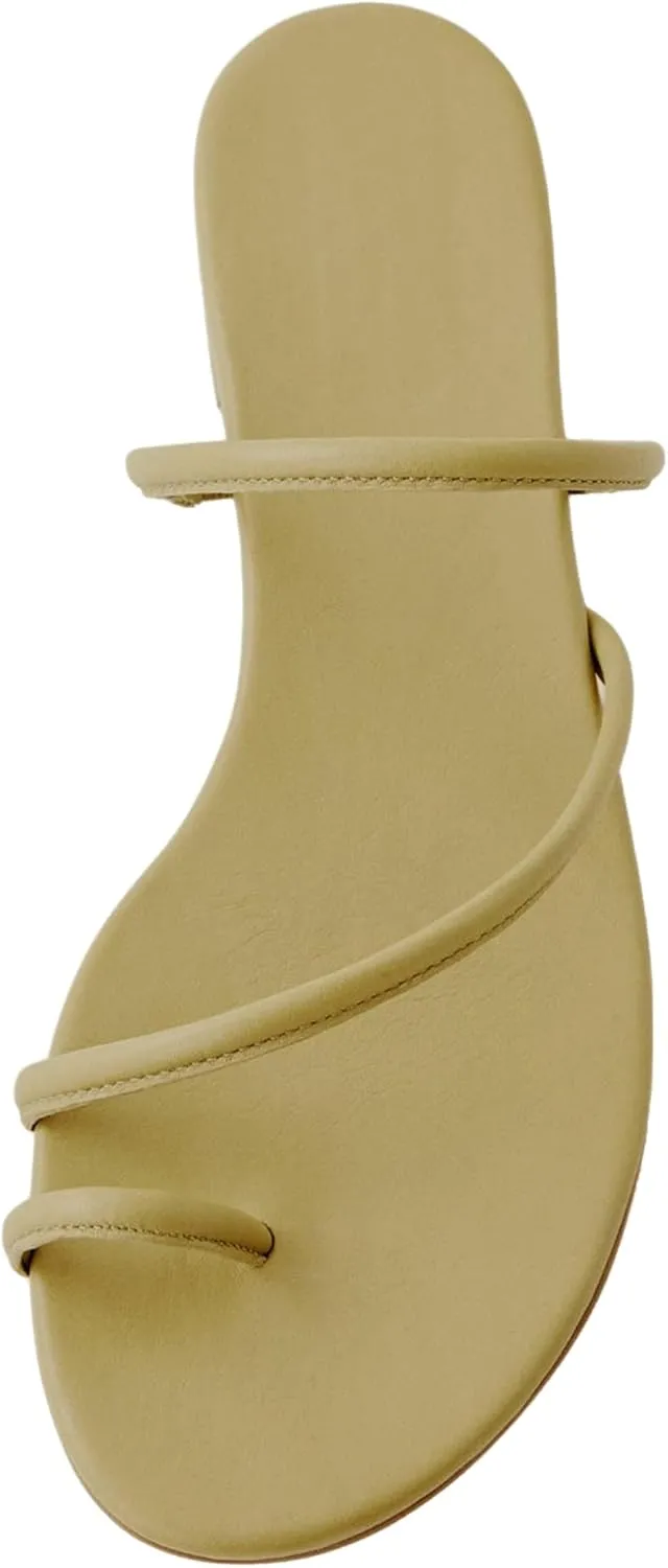Women's Strappy Flat Sandals Slip On Slides Toe Ring Slippers with Cross Strap Comfortable Open Toe Summer Flats Shoes