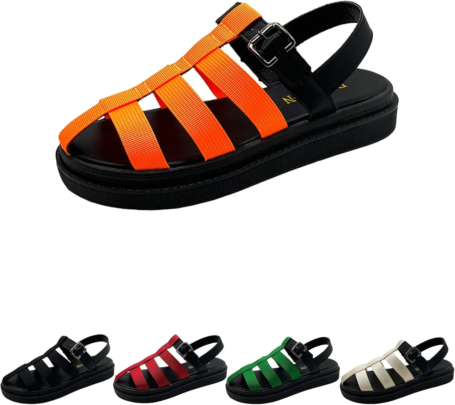 Women's Summer Baotou Hollow Gladiator Sandals,Two Tone Adjustable Buckle Decor Braided Flat Closed Toe Roma Sandals
