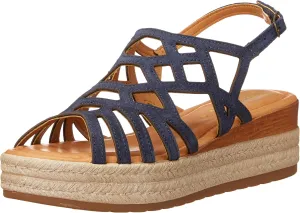 Women's Zip-Italy Platform Sandal Flat, Navy Suede Leather, 10