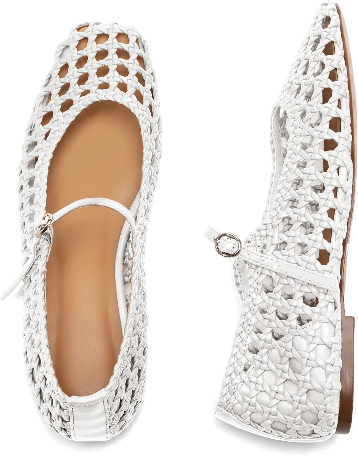 Woven Mesh Ballet Flats for Women with Metal Buckle Strap Ballerina Flat Shoes Comfortable Round Toe Mary Jane Flat.