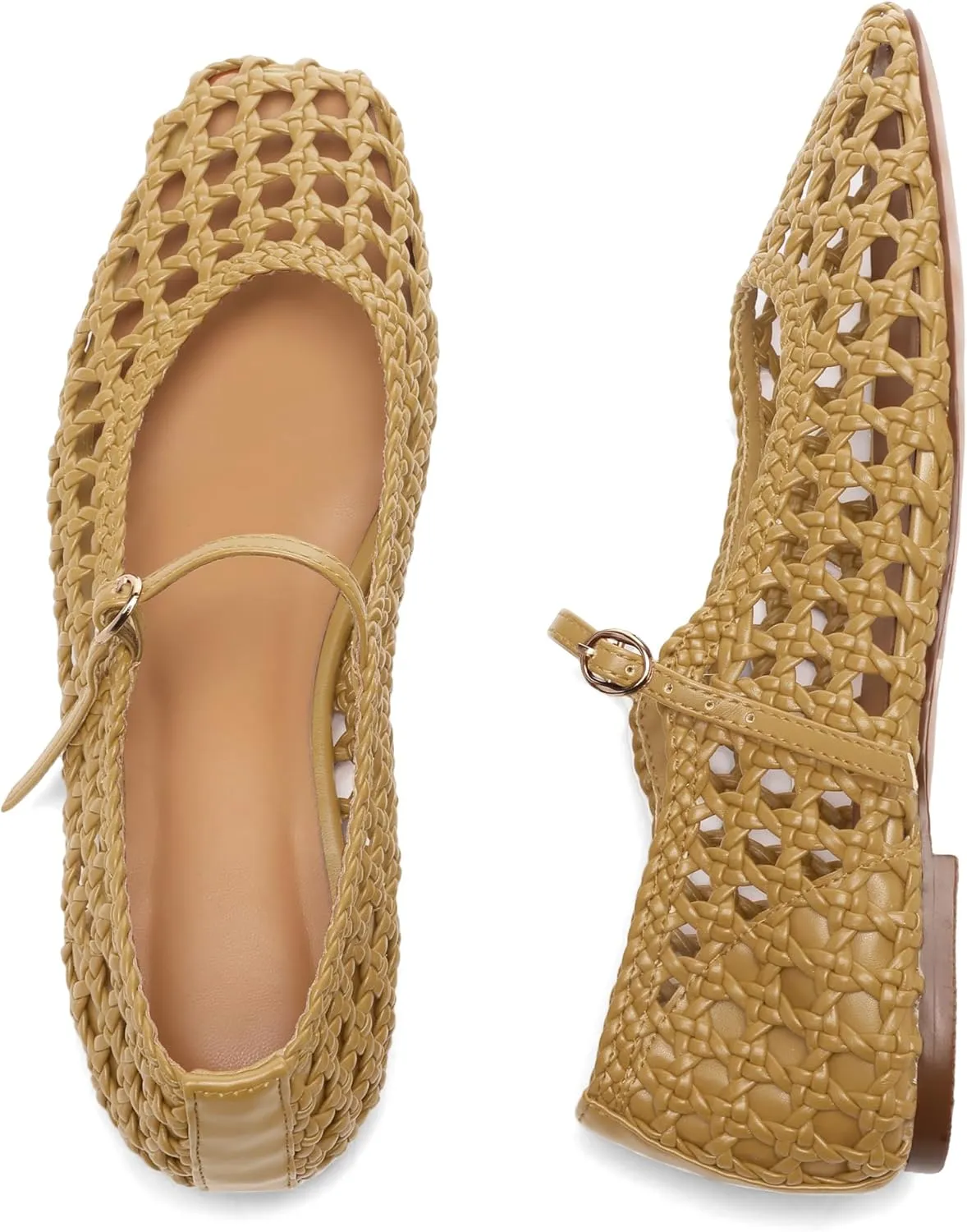 Woven Mesh Ballet Flats for Women with Metal Buckle Strap Ballerina Flat Shoes Comfortable Round Toe Mary Jane Flat.