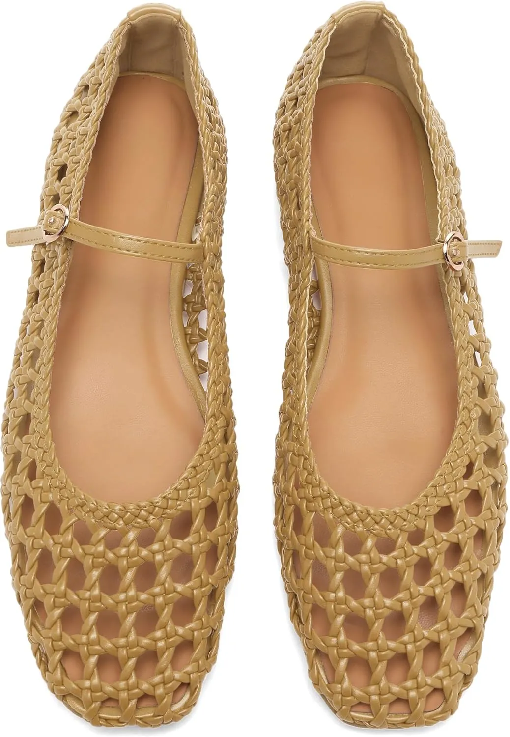 Woven Mesh Ballet Flats for Women with Metal Buckle Strap Ballerina Flat Shoes Comfortable Round Toe Mary Jane Flat.