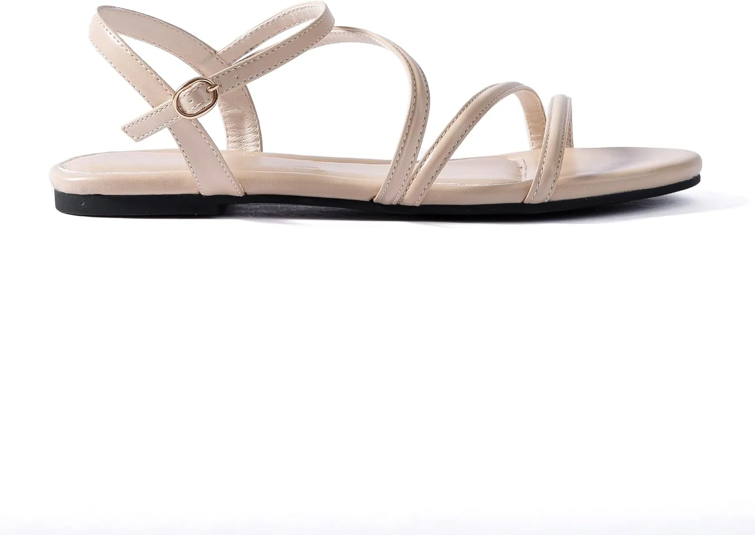 YANWENFANG Women Strappy Flat Sandals, Leather Dressy Summer Slides