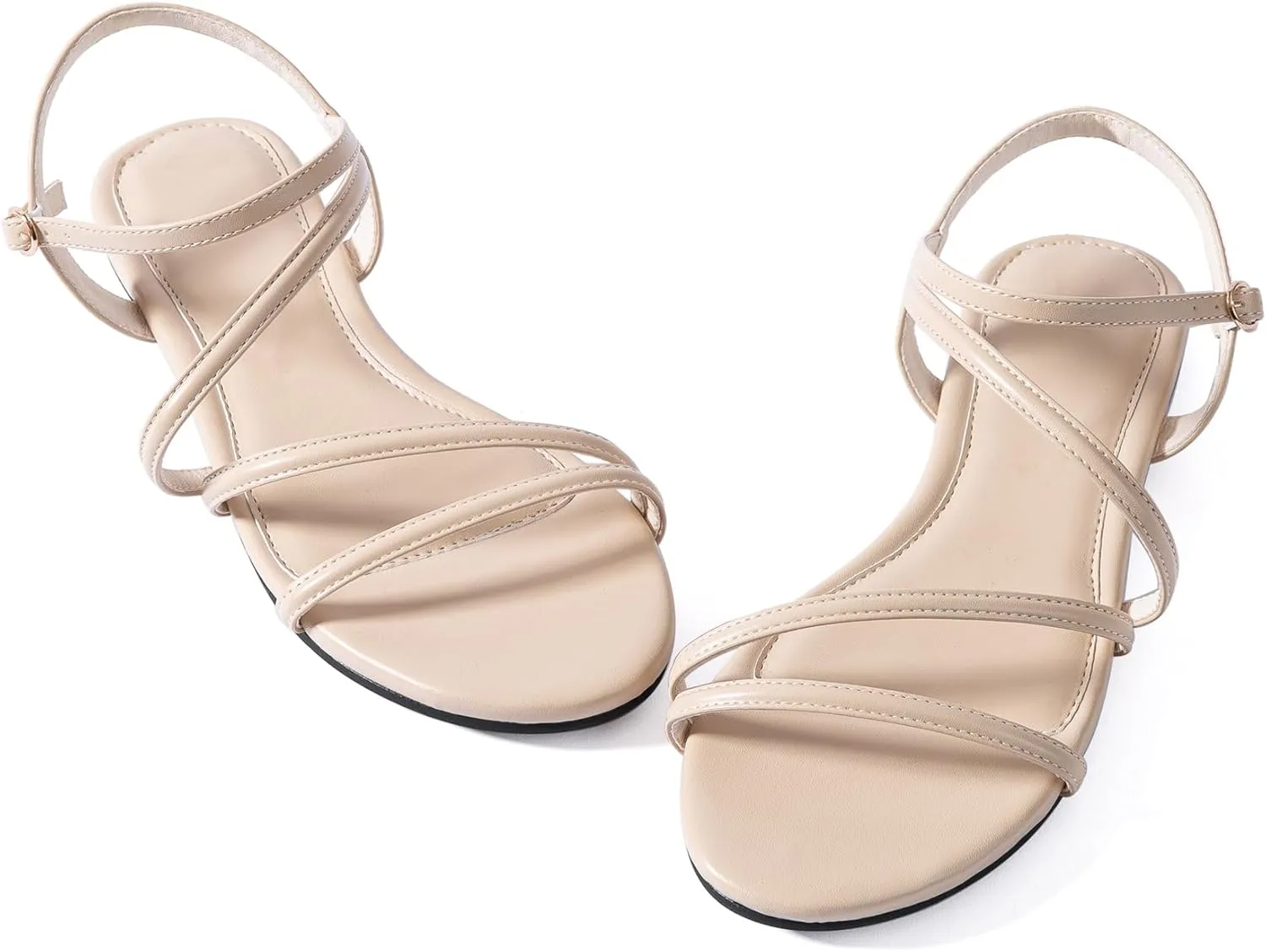 YANWENFANG Women Strappy Flat Sandals, Leather Dressy Summer Slides