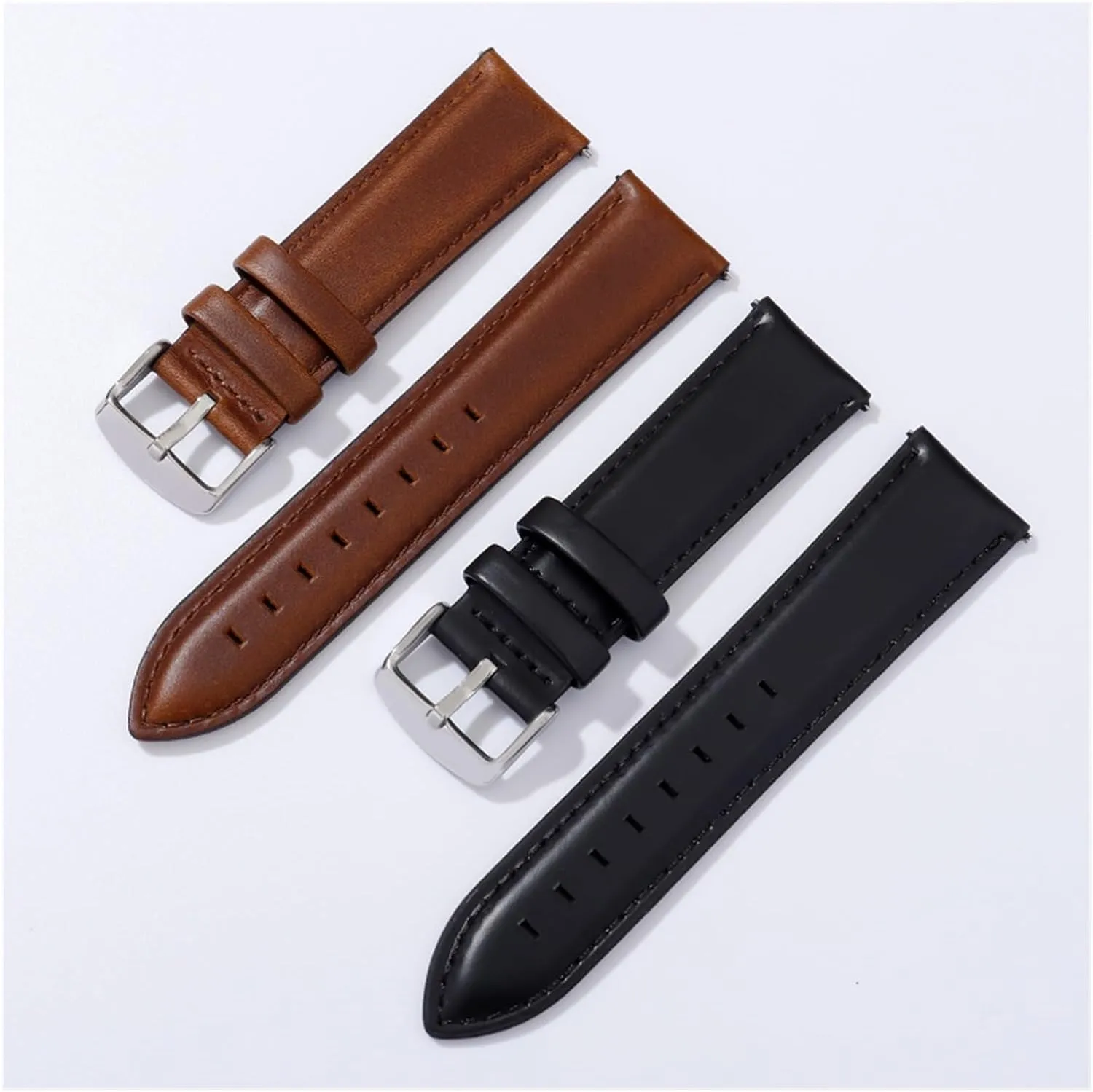 yaoqijie Genuine Leather Watch Band Rose Gold Clasp Black Brown Bracelet 18mm 20mm 22mm Quick Release Leather Watch Strap Watch Wristband lasting
