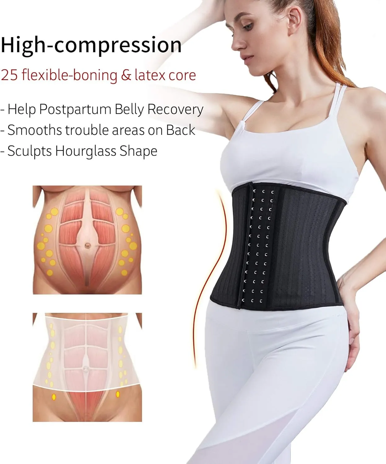 YIANNA Waist Trainer for Women Latex Underbust Waist Cincher Corset Sport Girdle Hourglass Body Shaper