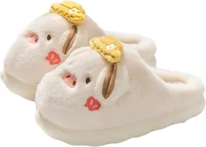 YILANLAN Women's Pink Pig Animal Slippers - Warm, Plush, Winter, Flat Heel, No Closure, Round Toe