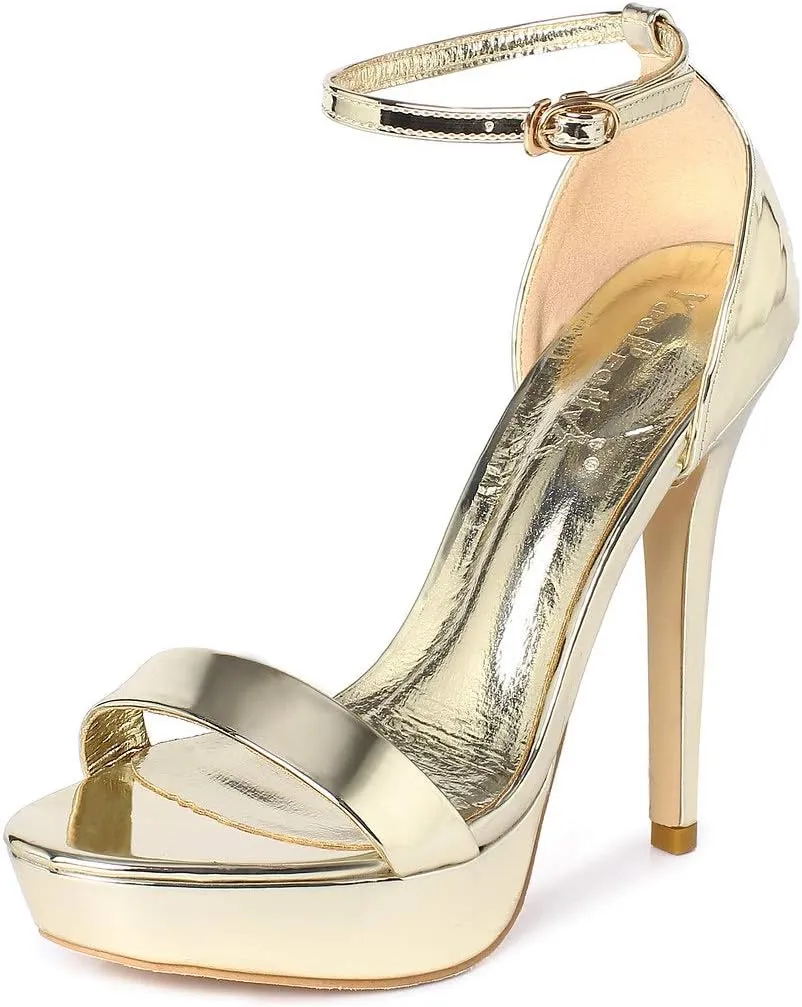 YooPrettyz Women Metallic Ankle Strap Platform High Heels Model Dress Sandals