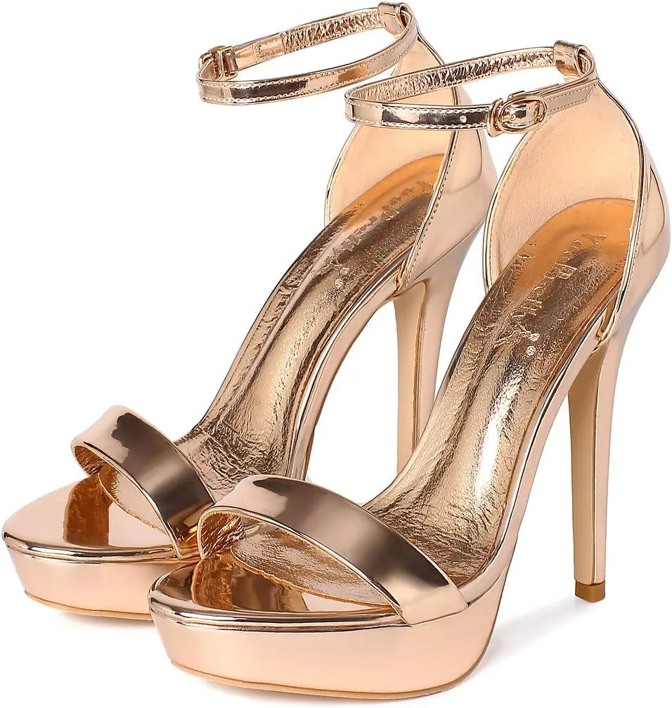 YooPrettyz Women Metallic Ankle Strap Platform High Heels Model Dress Sandals