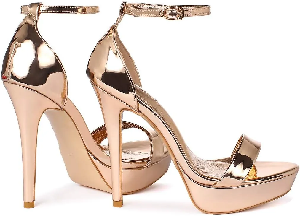 YooPrettyz Women Metallic Ankle Strap Platform High Heels Model Dress Sandals