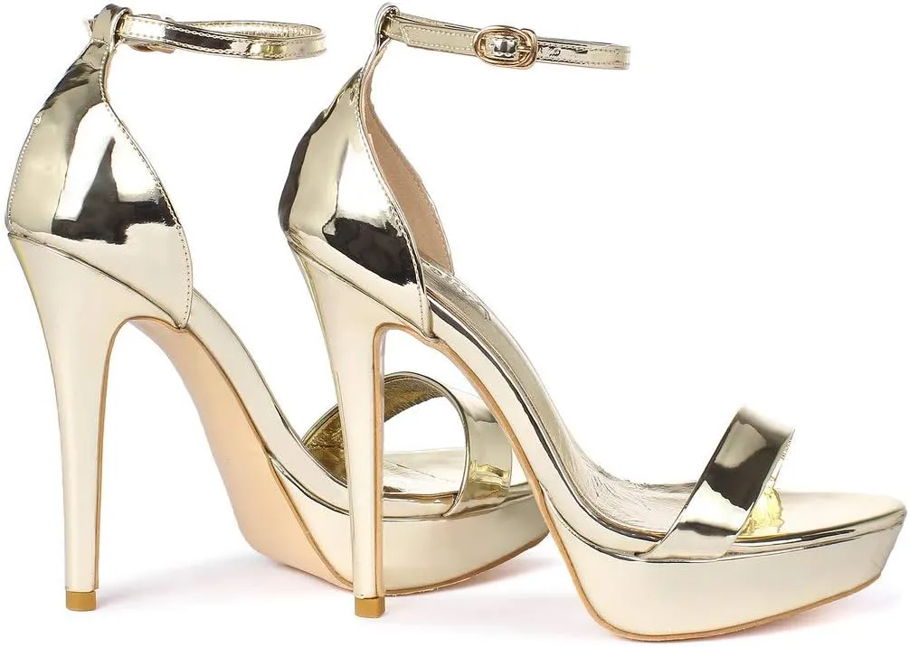 YooPrettyz Women Metallic Ankle Strap Platform High Heels Model Dress Sandals