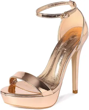 YooPrettyz Women Metallic Ankle Strap Platform High Heels Model Dress Sandals