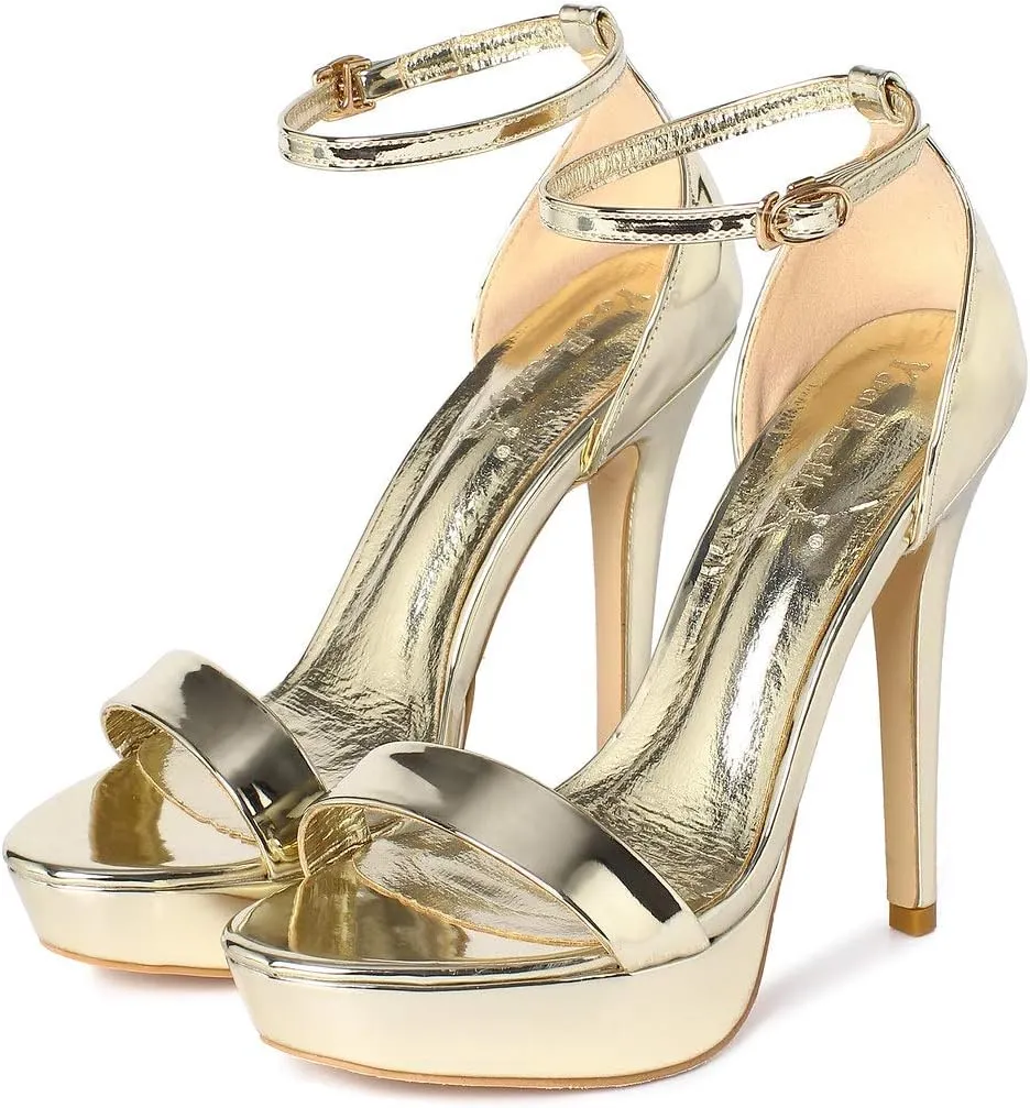 YooPrettyz Women Metallic Ankle Strap Platform High Heels Model Dress Sandals