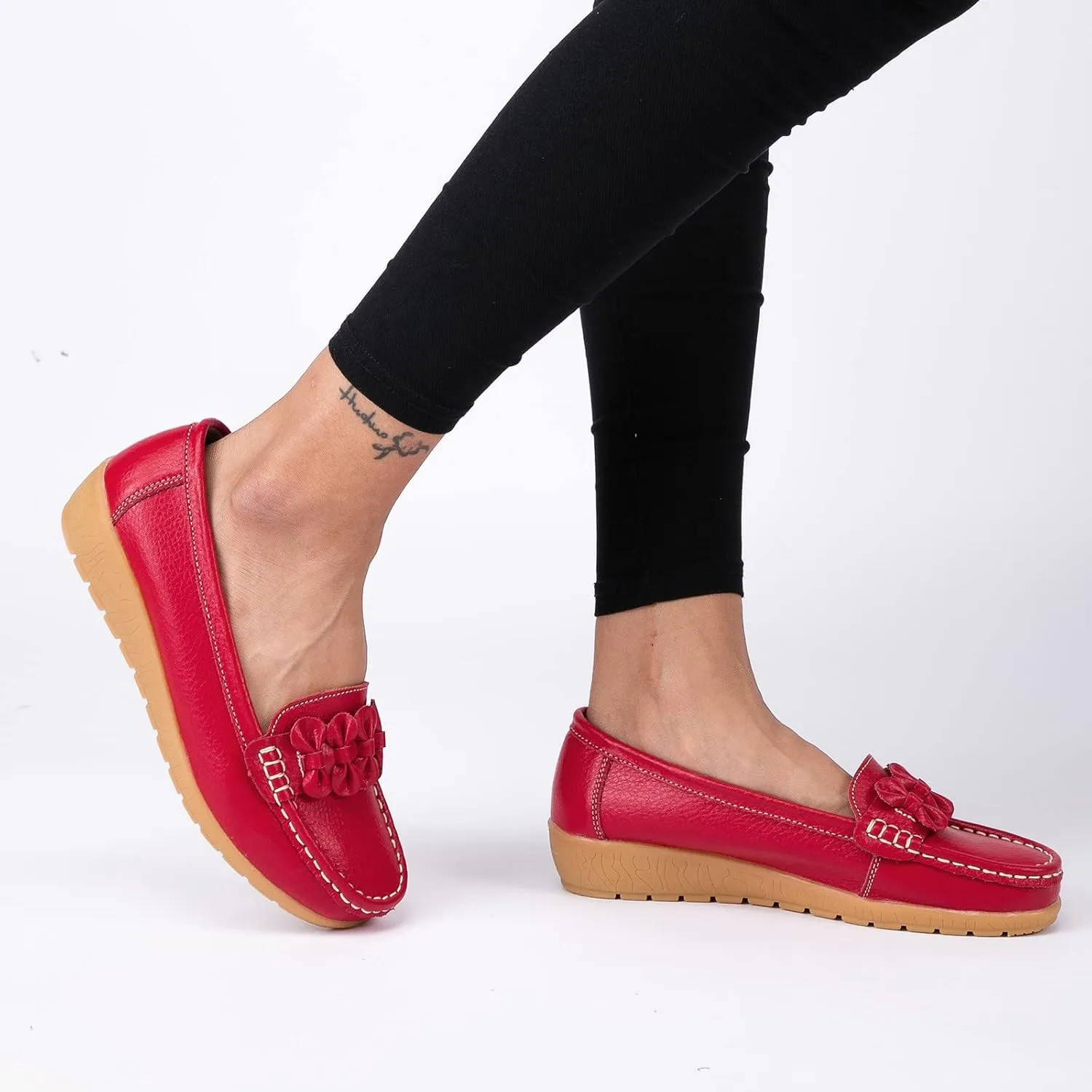 ZBYY Women's Casual Loafers Slip On Driving Loafers Comfortable Leather Outdoor Walking Flat Shoes Flat Boat Shoes