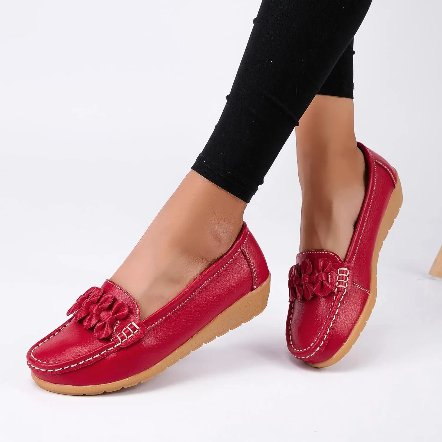 ZBYY Women's Casual Loafers Slip On Driving Loafers Comfortable Leather Outdoor Walking Flat Shoes Flat Boat Shoes