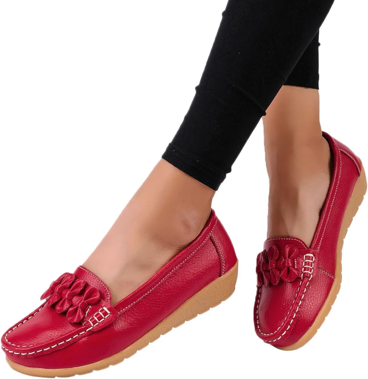ZBYY Women's Casual Loafers Slip On Driving Loafers Comfortable Leather Outdoor Walking Flat Shoes Flat Boat Shoes